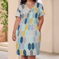 thumbnail image 4 of Geometric Hexagon Blue Grey Yellow Print Pattern Loose Pocket Dress Dresses Summer Summer Dresses for Women, 4 of 9