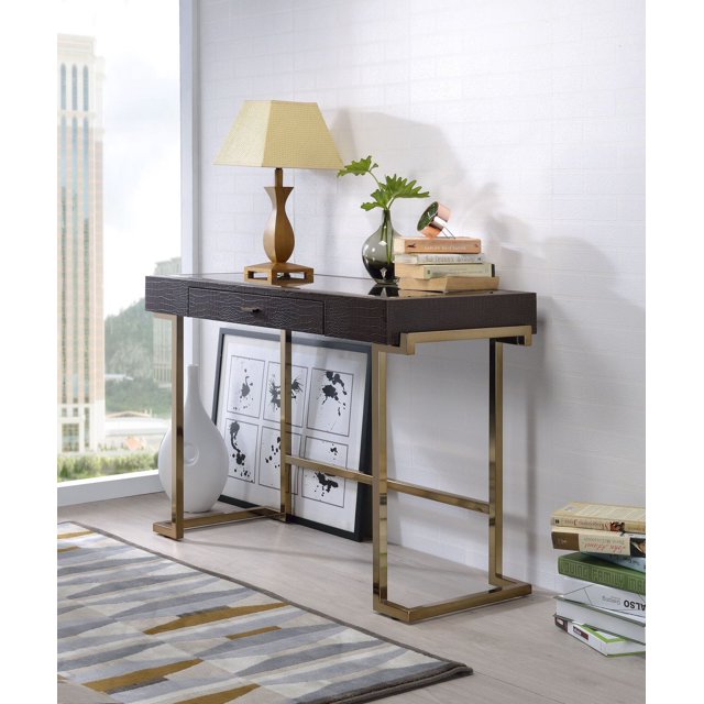 ACME Boice Desk in Espresso PU & Champagne
