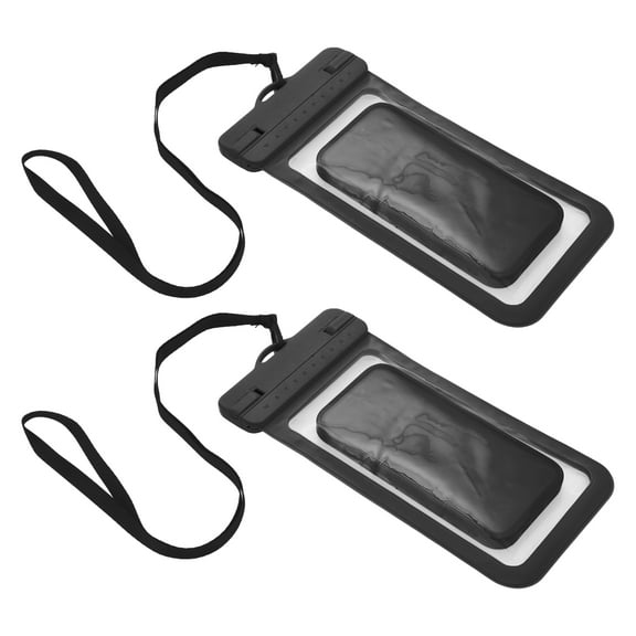 Unique Bargains 2 Pcs Wide Side Mobile Waterproof Bag Black Universal Waterproof Case Compatible for Phone 4.92"x9.65"