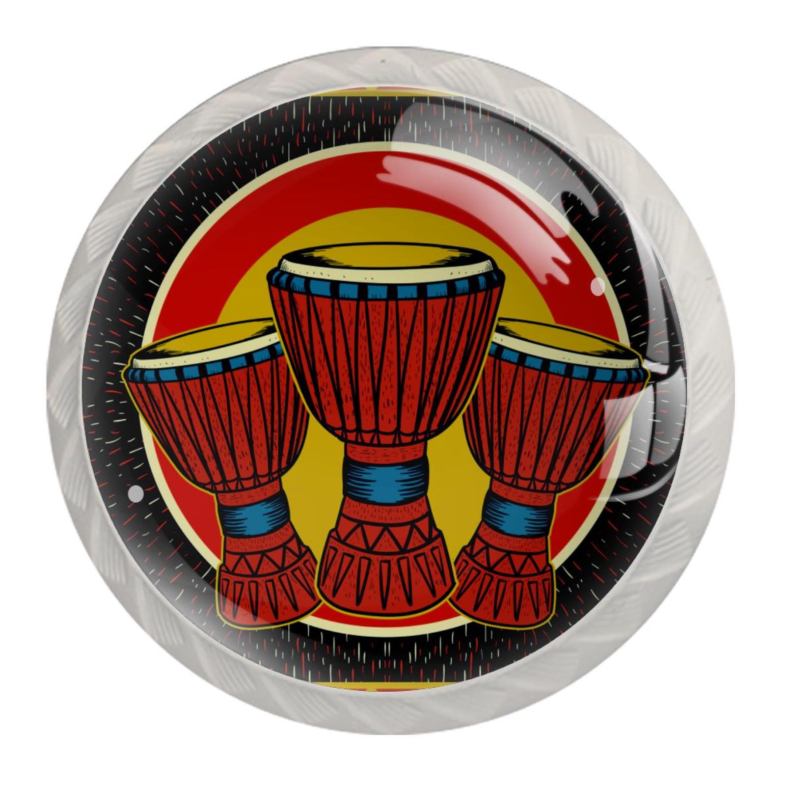 Ownta African Music Djembe Round Glass Drawer Handles Knobs Pulls with