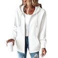 thumbnail image 7 of Hsovts Women Full Zip Hoodie, Fitted Thin Fleece Sweatshirt with Pockets, Casual Athleisure Jacket for Fall Winter White S, 7 of 7