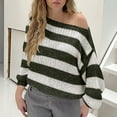 thumbnail image 2 of Cavosen Women's Knit Sweaters Crew Neck Short Length Off the Shoulder Striped Pullover Long Sleeve Stretch Outerwear Coats, 2 of 7