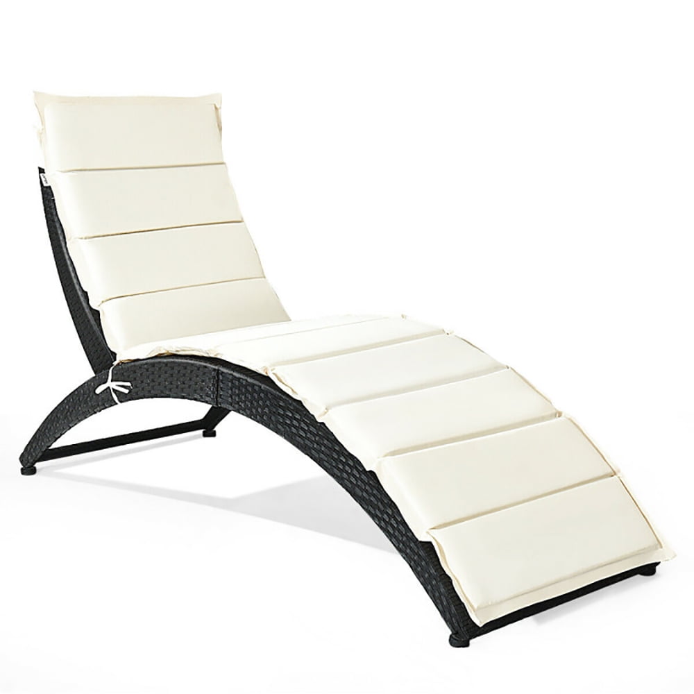 Aimee Lii Folding Patio Rattan Lounge Cushioned Portable Chair, Patio Loungers, White