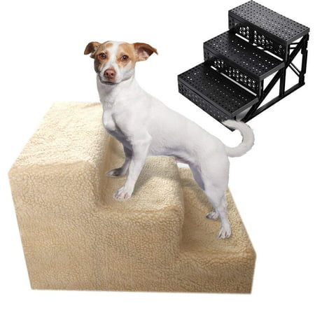 New Pet 3-Steps Stairs Soft Portable Cat Dog Ramp Ladder Small Climb With Fleece Cover For Puppy Kitten Up to 70 lbs