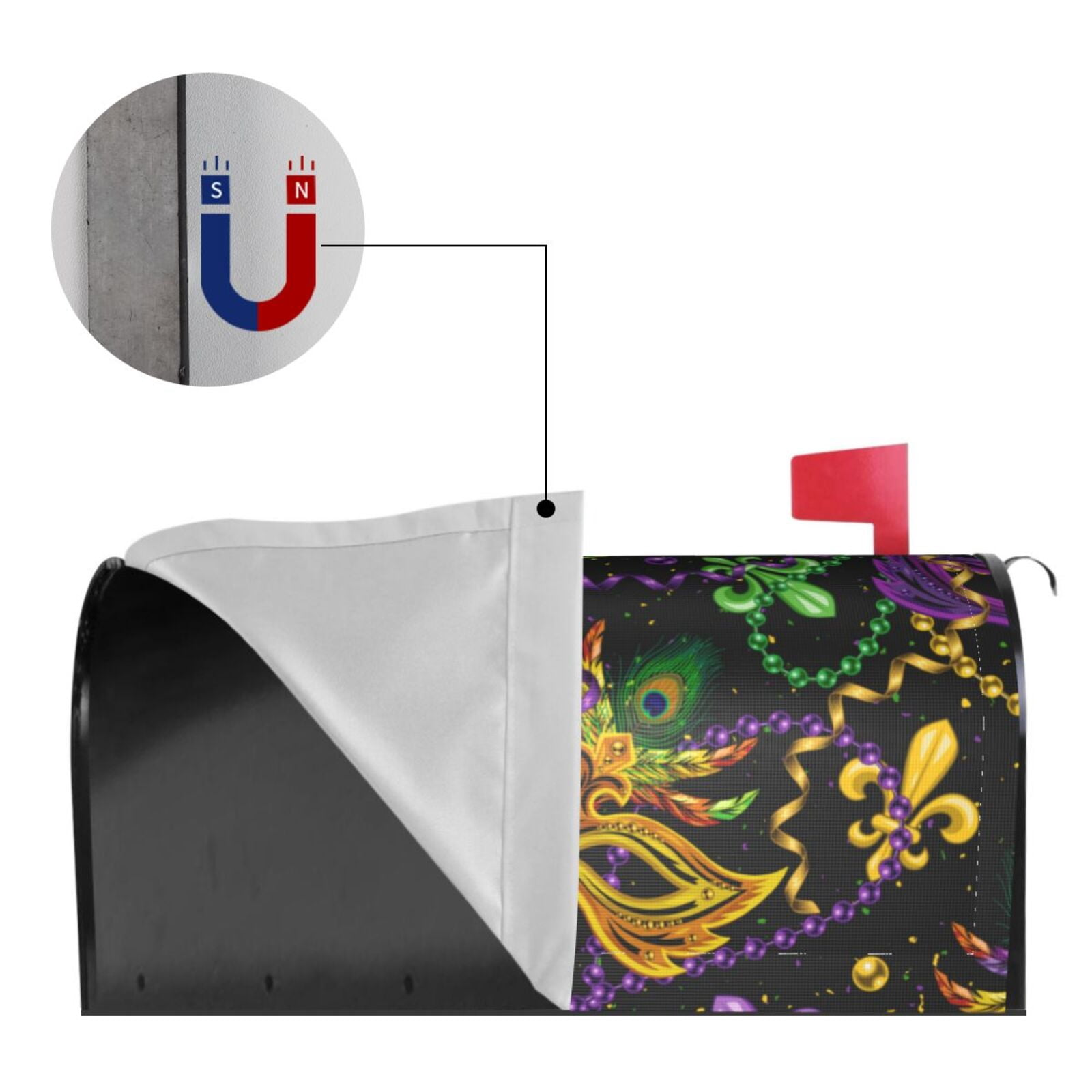 Vsdgher Mardi Gras Surface Mailbox Cover Magnetic Mailbox Wraps Post Letter Box Cover for Garden Yard Home Decor 2 Sizes-21x18 in