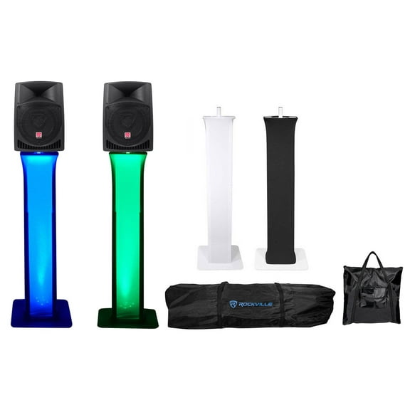 (2) Rockville RPG12 12" Powered Active 800 Watt 2-Way DJ Speakers Totem Stands