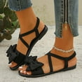 thumbnail image 2 of Women's Flat Sandals Cute Bowtie Elastic Strap Open Toe Comfortable Vacation Spring Summer Sandals Black, 2 of 9