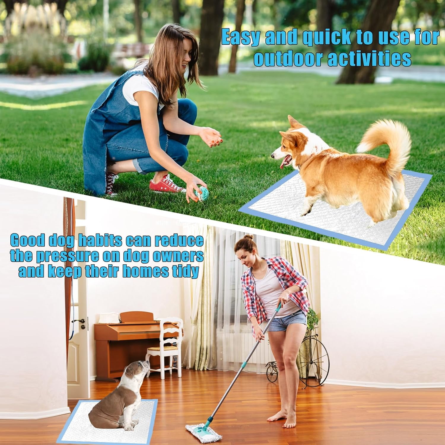 Dog Pee Pads for Dogs Large Blue Puppy Pads Pet Disposable Training Pads 24”X 18” Leak-Proof Quick-Dry Design for Dogs (24"X18")