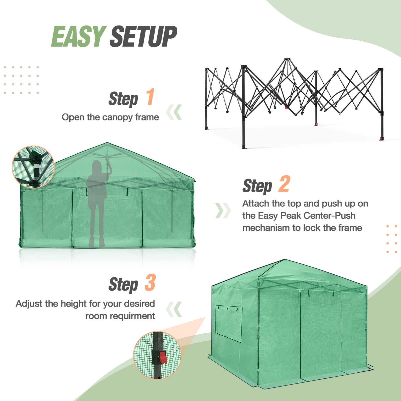 EAGLE PEAK 10x10 Portable Walk-in Greenhouse Instant Pop-up Easy Setup Indoor Outdoor Plant Gardening Green House Canopy,Green