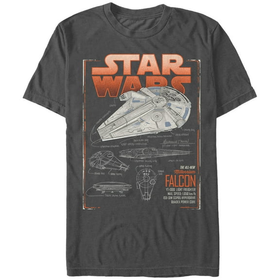 Men's Solo: A Star Wars Story Millennium Falcon Schematics  Graphic Tee Charcoal 2X Large