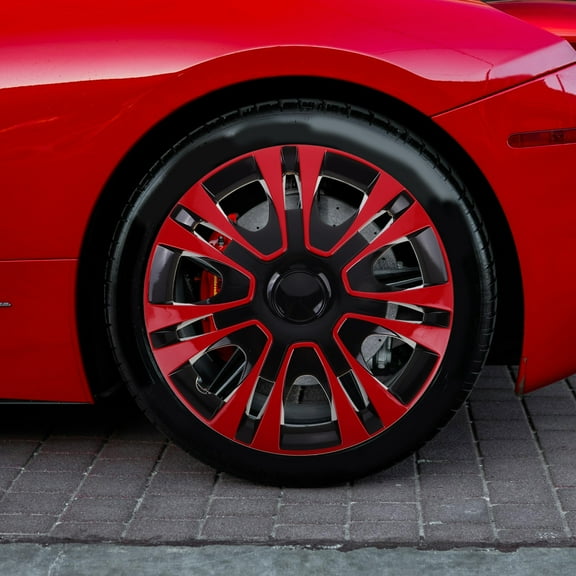 OUNONA Wheel Cover Hub Cap Car Accessories for Auto Tire Rim Replacement Universal 13 Inch Stylish Vehicle Hub Cap Replacement Wheel Cover Red