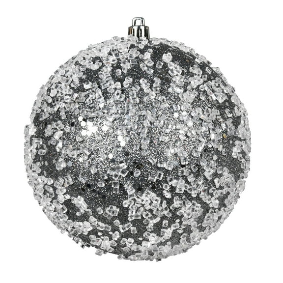 Vickerman 4" Pewter Glitter Hail Ball. 6 per pack.