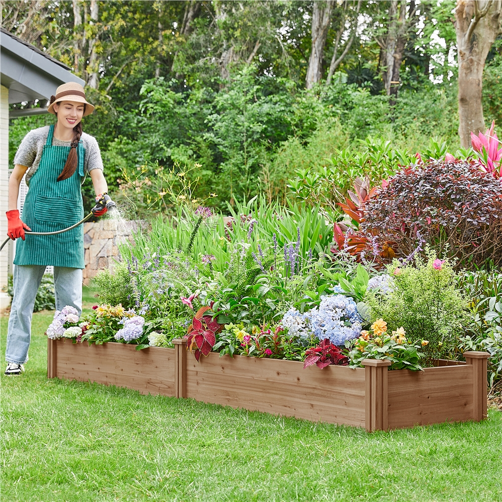 Yaheetech 2x8ft Raised Garden Bed Kit - Wooden Elevated Planter Garden Box for Vegetable/Flower/Herb Outdoor,Dark Brown