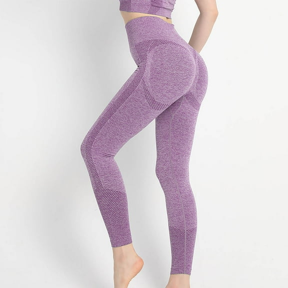 Fanxing Butt Lifting Leggings for Women High Rise Tummy Control Workout Bottom Gym Seamless Impact Yoga Pants Purple XL