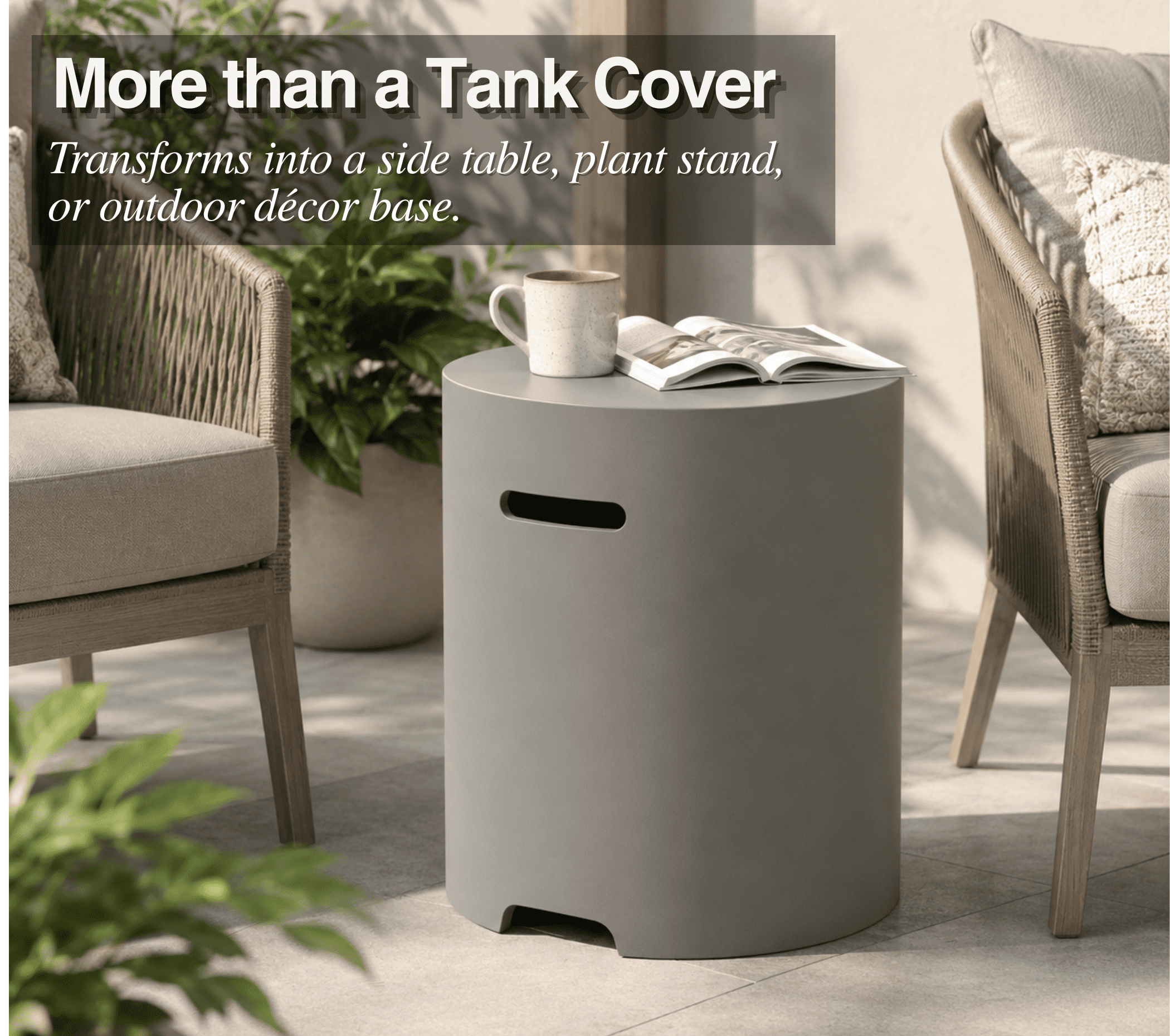Propane Tank Cover Table, 16" Lightweight Concrete Propane Tank Hideaway for 20 lb Propane Tank, Outdoor Side Table with Handles for Gas Fire Pit, BBQ Grill & Griddle, Stone Look