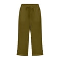 thumbnail image 6 of Capris For Women With Pockets Cotton Loose Fit Straight Leg Drawstring Elastic Waist Cropped Pant Casual Summer Linen Clothes Coffee 3XL, 6 of 7