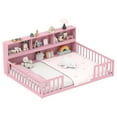 thumbnail image 1 of Costway Full Size Montessori Floor Bed with Bookcase Storage Shelves & Safety Fence Rails Pink, 1 of 10