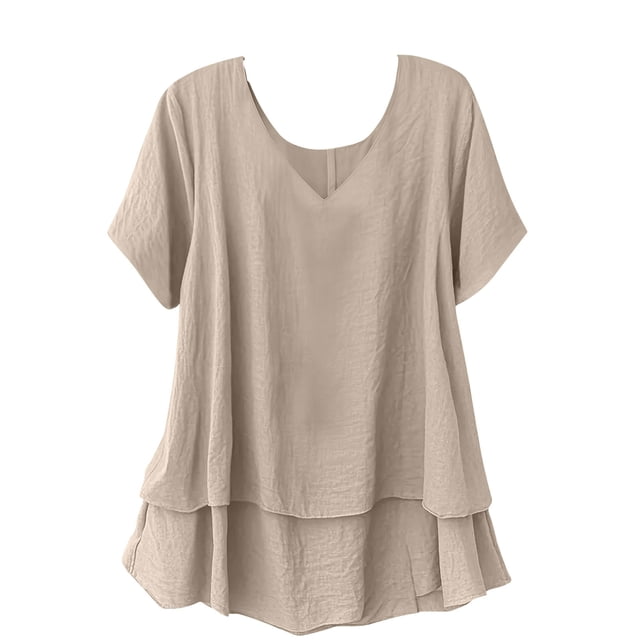 Túnica de Manga Corta para las Mujeres Color Sólido de Lino Sentir Botón Blusa, Ligera Camiseta de Verano Casual