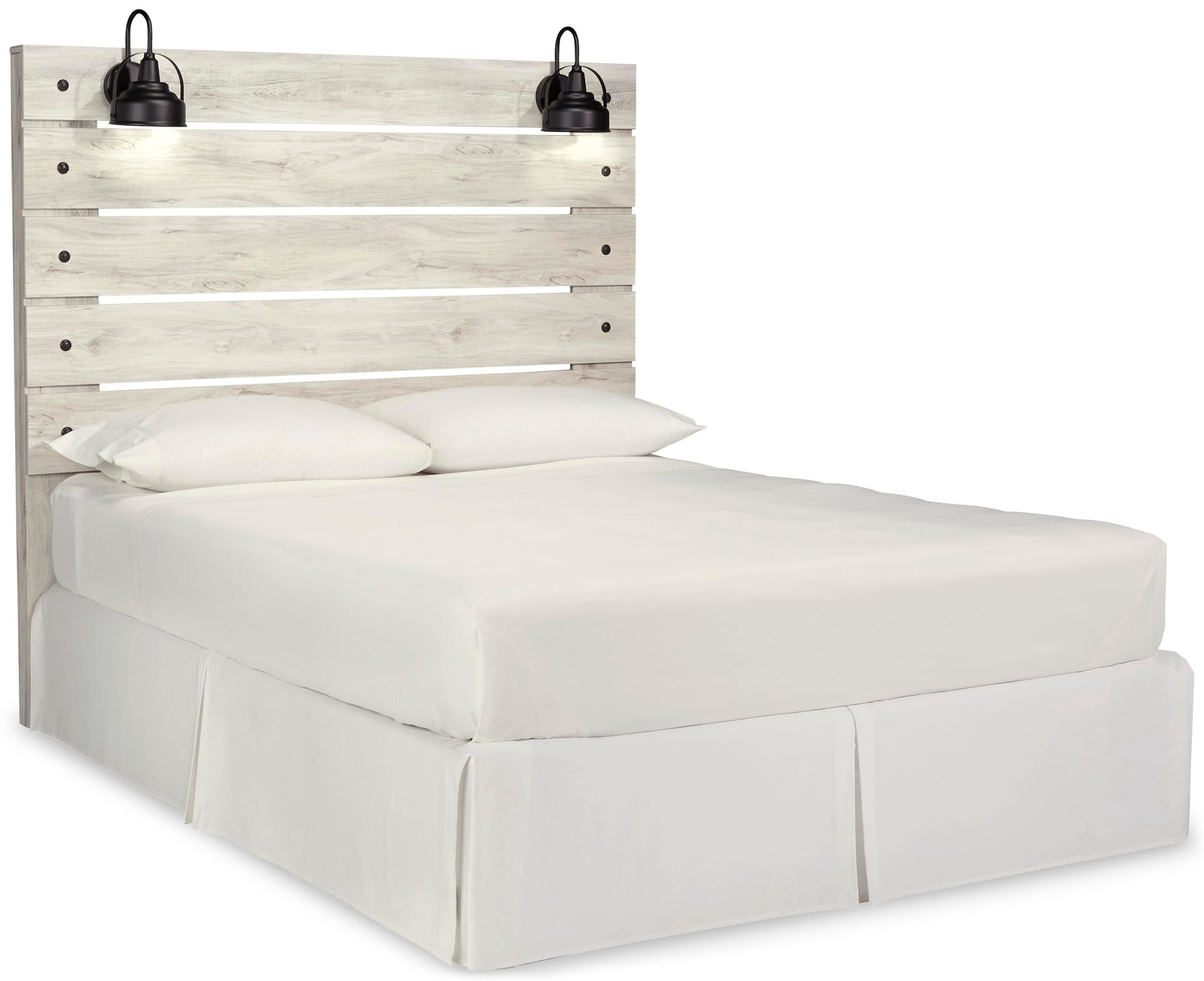 Signature Design by Ashley Cambeck Queen Panel Headboard, Whitewash, Farmhouse Headboard with LED Sconce Lights and USB Charging