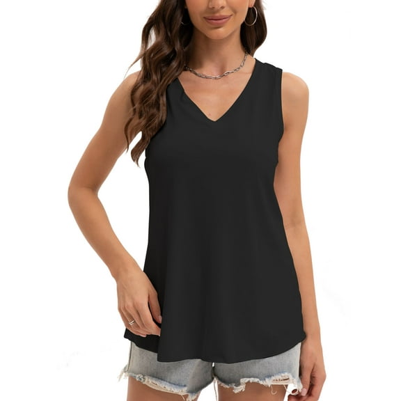 Womens V Neck Summer Tank Tops Trendy Casual Loose Fit Flowy Sleeveless Shirts