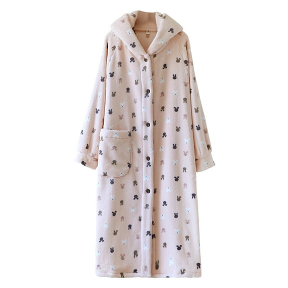 FAWUUDO Robes for Women Long Bathrobe Lightweight Long Sleeves Robe Soft Sleepwear with Pockets