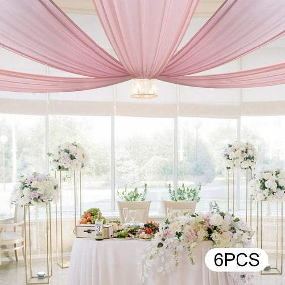 6Pcs Pink Color Ceiling Drape Backdrop for Wedding Ceremony Stage Party Decoration