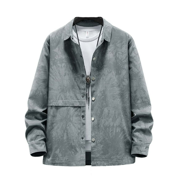 Fengactive Men's Snap Button Down Jackets Fashion Lapel Long Sleeve Loose Coats Fall Winter Casual Business Dressy Outwear