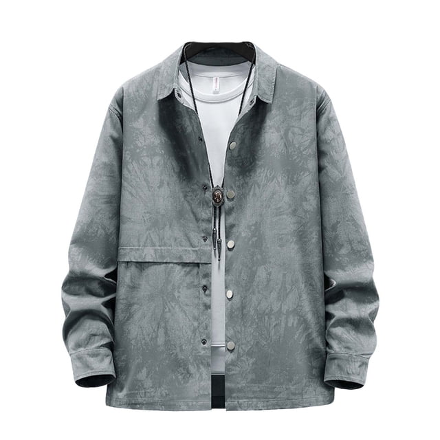 Blusa y camisa de manga larga con cuello vuelto para hombre, blusa informal de moda con cuello vuelto, camisa, chaqueta con bolsillos, blusa holgada de manga larga con cuello, camisa para hombre, abri