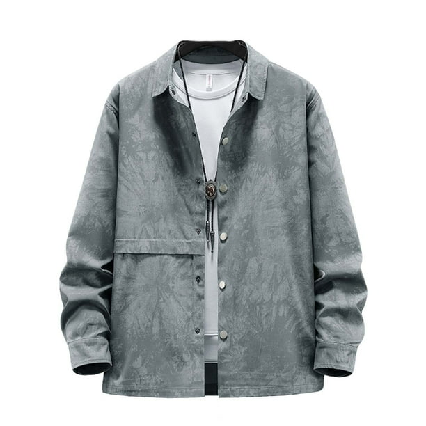 Blusa y camisa de manga larga con cuello vuelto para hombre, blusa informal de moda con cuello vuelto, camisa, chaqueta con bolsillos, blusa holgada de manga larga con cuello, camisa para hombre, abri