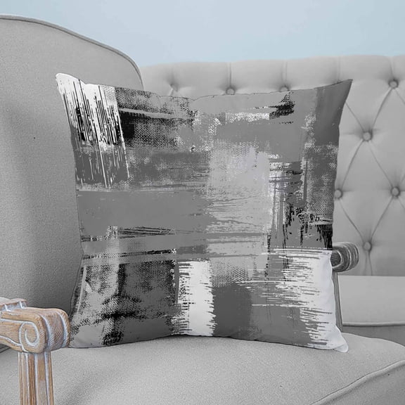 Grey Abstract Throw Pillow Covers, Soft Pillowcases with Invisible Zipper, Modern Mottled Art Oil Painting Decorative Square Pillow Cushion Covers for Living Room Couch Sofa Bed 16x16 Inches