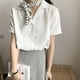 thumbnail image 5 of Camisa de mujer Verano de manga corta con cuello en V Botón suelta Top casual, Blanco, XL Methold AP001363-04B, 5 of 7