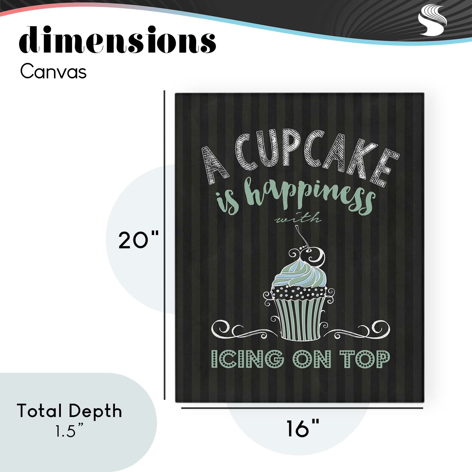 Cupcake Is Happiness with Icing Canvas Wall Art, design by Lettered and Lined