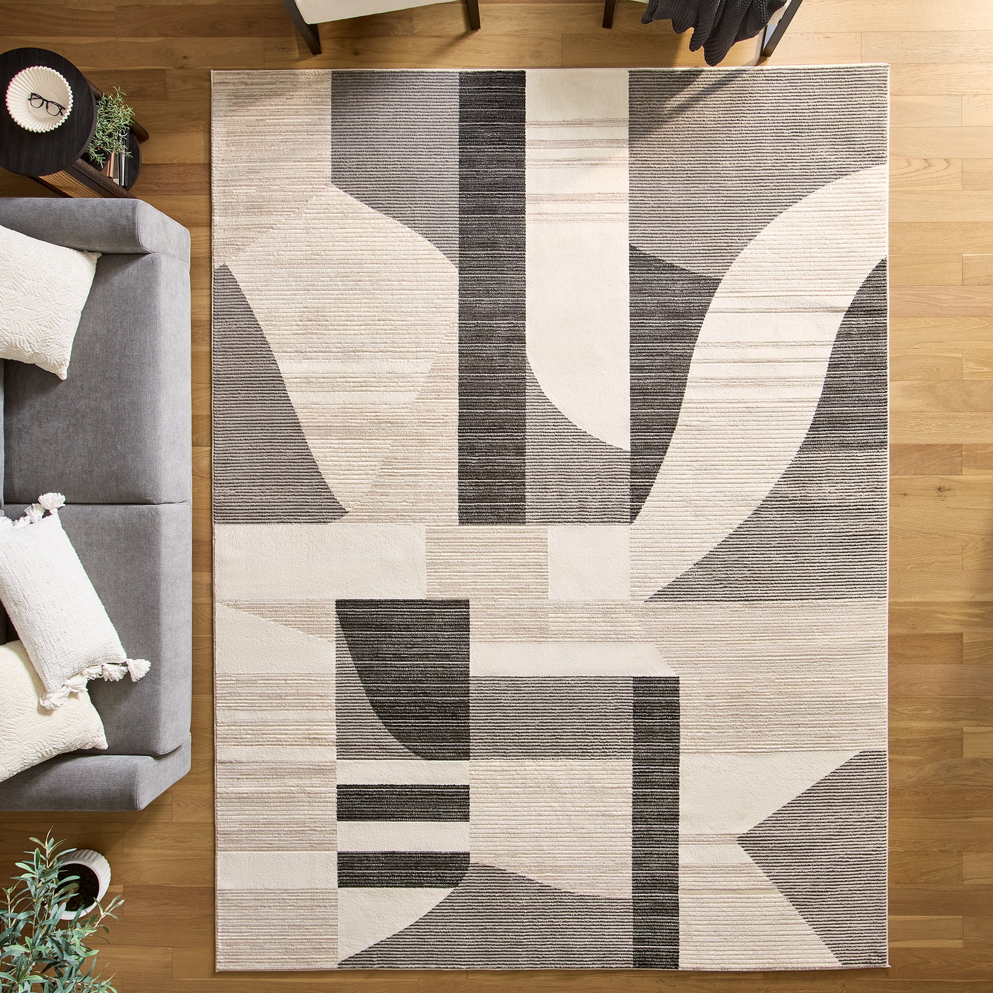 Better Homes & Gardens Gray Modern Shapes Abstract Indoor Area Rug, 9'x12'