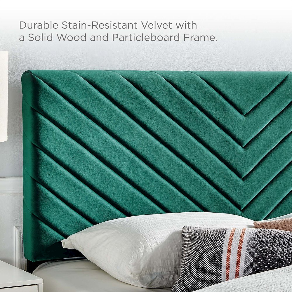 Modway Alyson Angular Channel Tufted Velvet Twin Headboard in Teal Blue