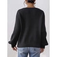 thumbnail image 4 of Sweaters for Female Lantern Sleeve Heart Print Pullover Embroidered Lace Patchwork Knit Pullover Black XL, 4 of 8