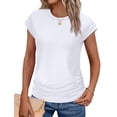 thumbnail image 1 of UVN Blusas de Mujer Verano Cuello Redondo Camisa de Vacaciones para Mujer Manga Corta Elegante Casual Tops Plisados, 1 of 9
