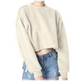 thumbnail image 1 of Yuyuzo Sweatshirts Courts pour Femmes Manches Longues Couleur Unie Col Rond Ample Décontracté Automne Pull Tops, 1 of 6