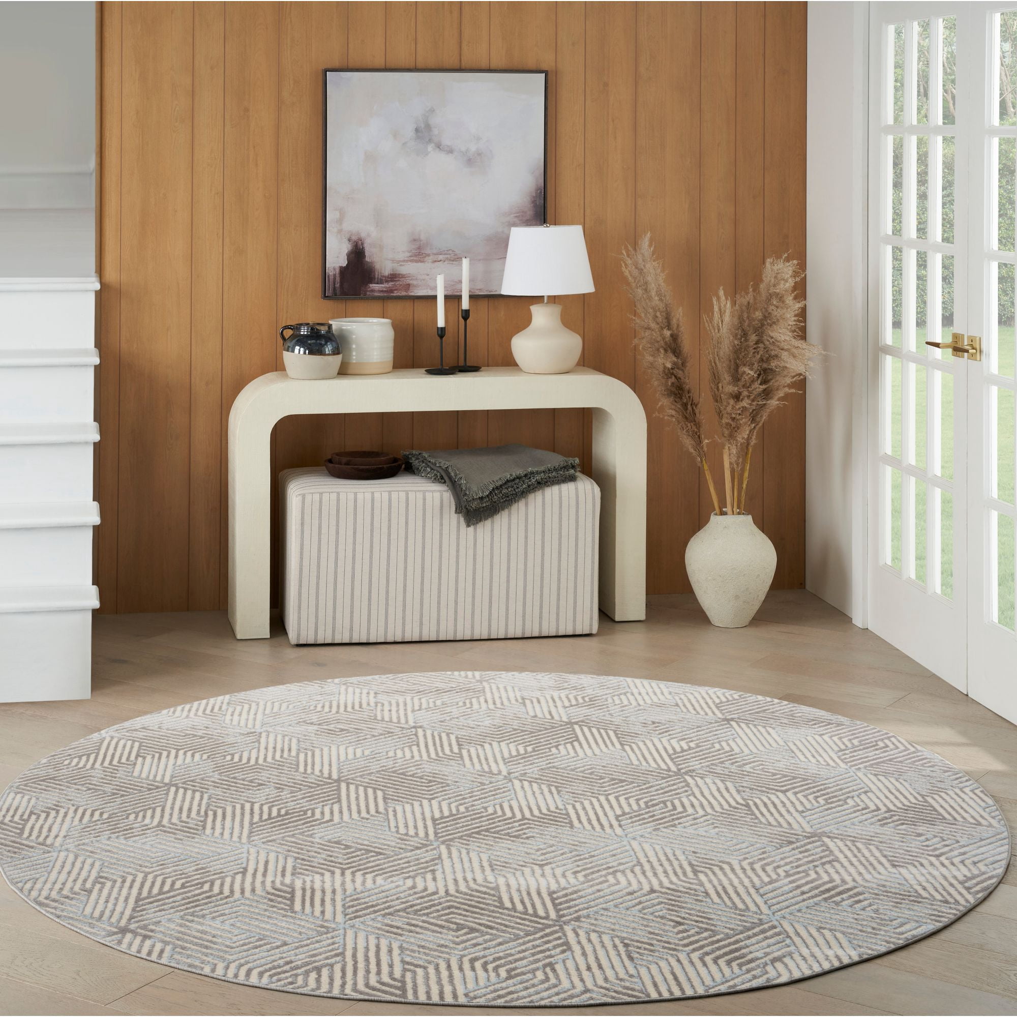 Nourison Grafix 8' x Round Grey Modern Indoor Area Rug