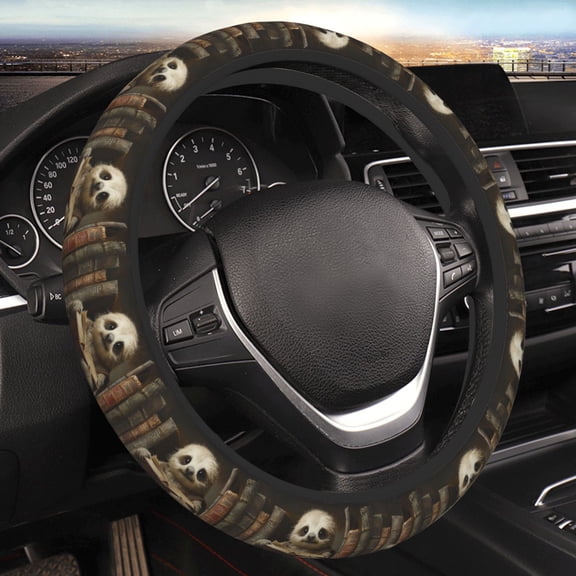 Steering Wheel Cover Anti-Slip Elastic Car Protective Universal 15 Inch Fit for Vehicles Auto SUVs , Sloth Bookshelf Books Vintage