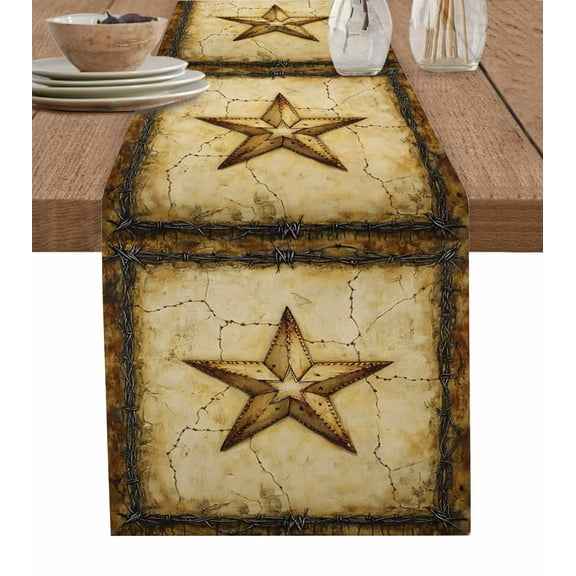 Texas Star Country Table Runner Cotton Linen 48 Inch Holiday Dresser Scarves, Western Stars Retro Tablerunner for Kitchen Coffee Dining Bedroom Home Living Room Dinner Scarf Décor 13''x48''