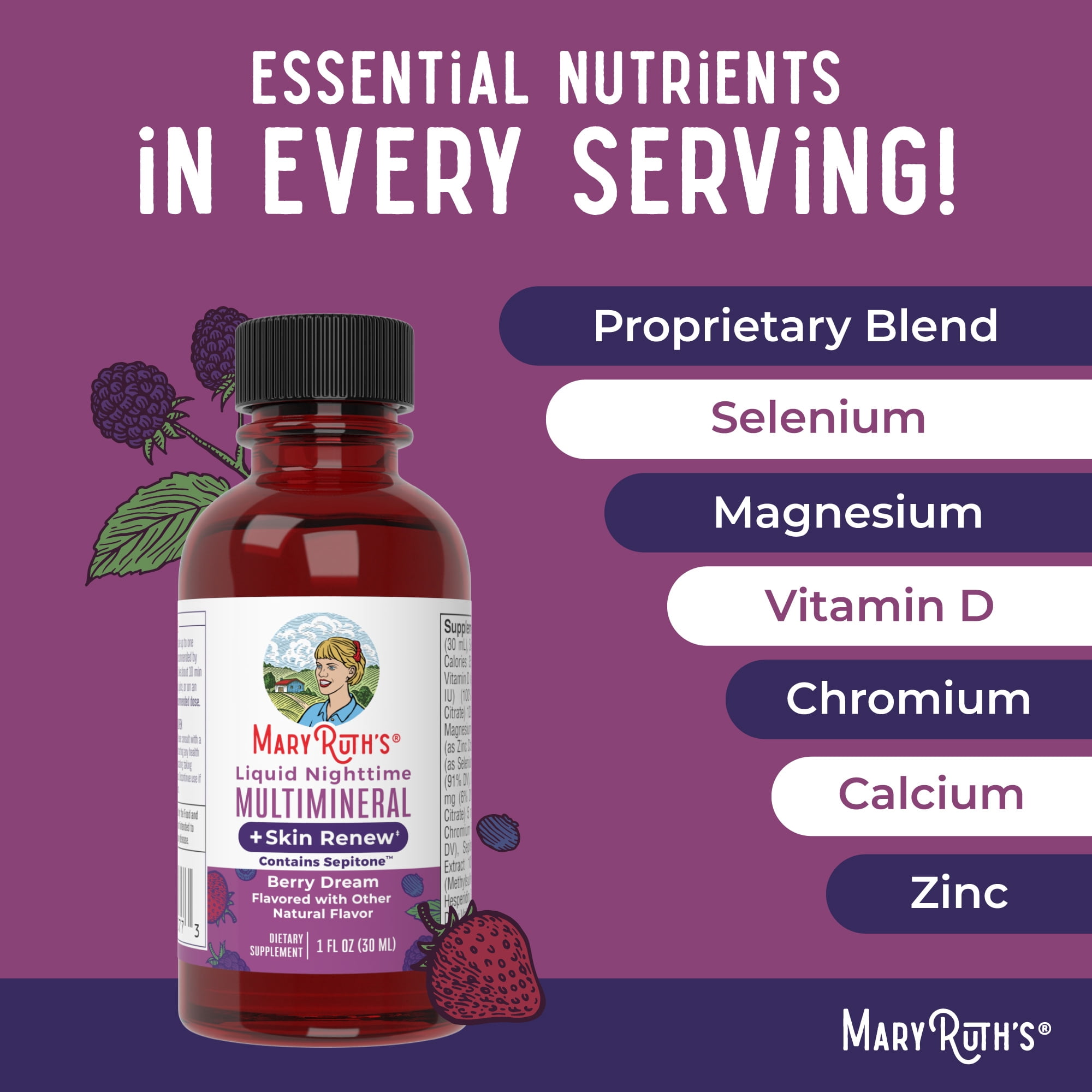 MaryRuth's Nighttime Multimineral Liquid and Skin Renew Travel Pack Berry 8-Pack 1 fl oz