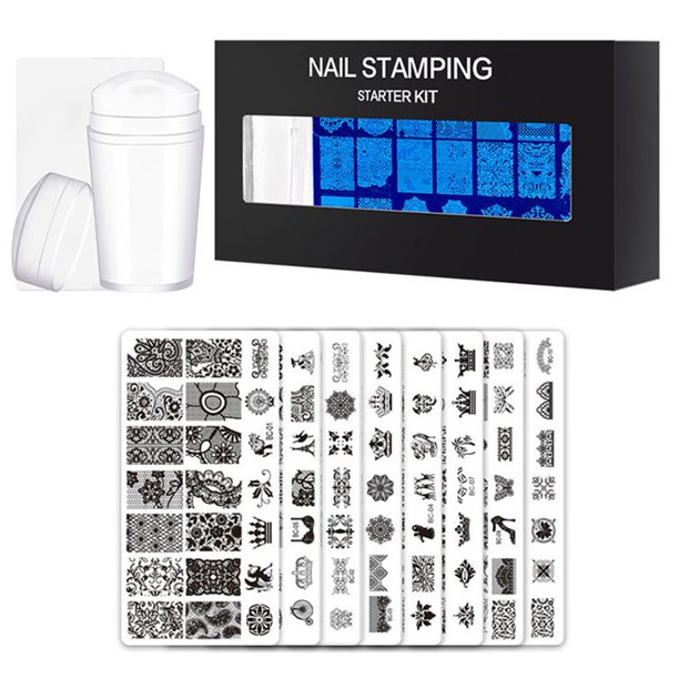 Aibecy 10Pcs/Set Nail Stamping Plates with Silicone Clear Stamper Scraper Flowers Geometry