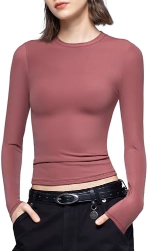 Women's Long Sleeve T Shirts Crew Neck Slim Fit Tops Sexy Basic