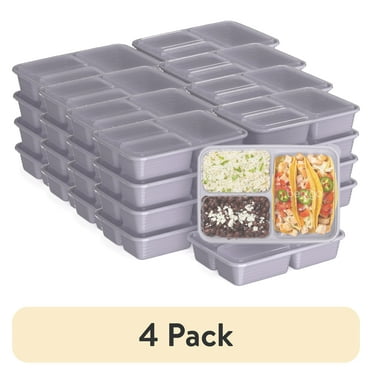 (4 pack) Bentgo® Prep 3-Compartment Containers - 20-Piece Meal Prep Kit with 10 Trays & 10 Custom-Fit Lids - Durable Microwave, Freezer, Dishwasher Safe Reusable BPA-Free Food Storage Containers - Lilac
