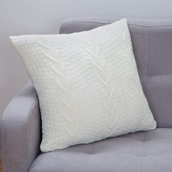 Decorative Cotton Knitted Pillow Case Cushion Cover Double-Cable Warm Throw Pillow Covers for Bed Couch 18x18 Inches Cream