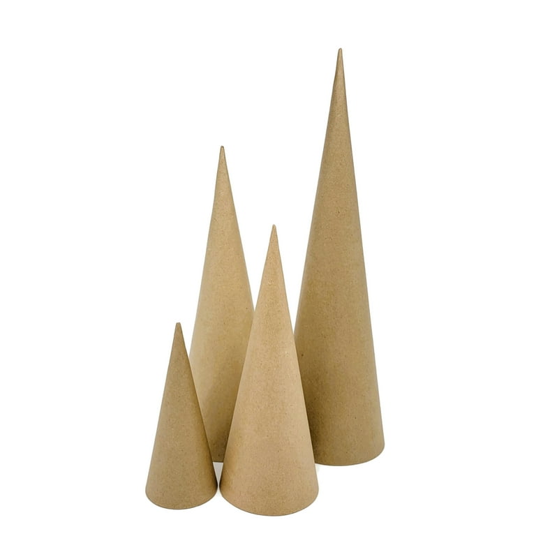 AllStellar Paper Mache Cones Open Bottom Variety Pack Set of 4-17.87x5, 13.75x5, 10.63x4, 7x3 in. for DIY Art Projects and Decorations - Various