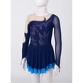 thumbnail image 3 of Aislor Kids Girls Shiny Rhinestones Mesh Long Sleeve Figure Ice Skating Dress Ballet Tutu Skirt Dancewear A Navy Blue 6, 3 of 7