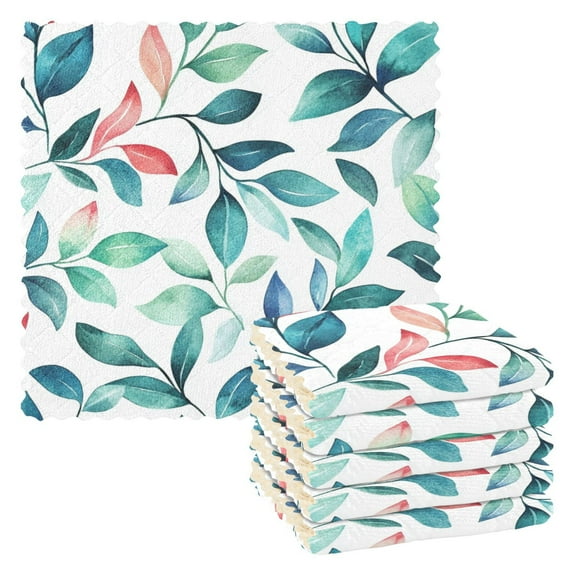 6 Pieces of Kitchen Towels 11x11Inch Kitchen Dish Cloths Kitchen Dish Towels Reuseable Cleaning Cloths Beautiful Leaves Seamless
