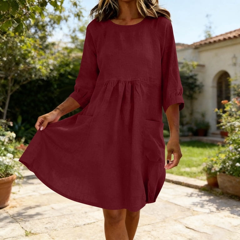 dress 3/4 sleeve knee length Taffeta Stacees Mother of the Bride or Groom Dress A-line/Princess Scoop Neck 3/4 Sleeve Knee-Length With Pleated