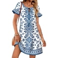 thumbnail image 2 of Gamivast Women Boho Shift Dress Floral Print Tie Neck Short Sleeve Tunic Mini Dress Summer Beach Loose Fit Casual Vacation Party Flowy Sun Dress Wear, 2 of 8